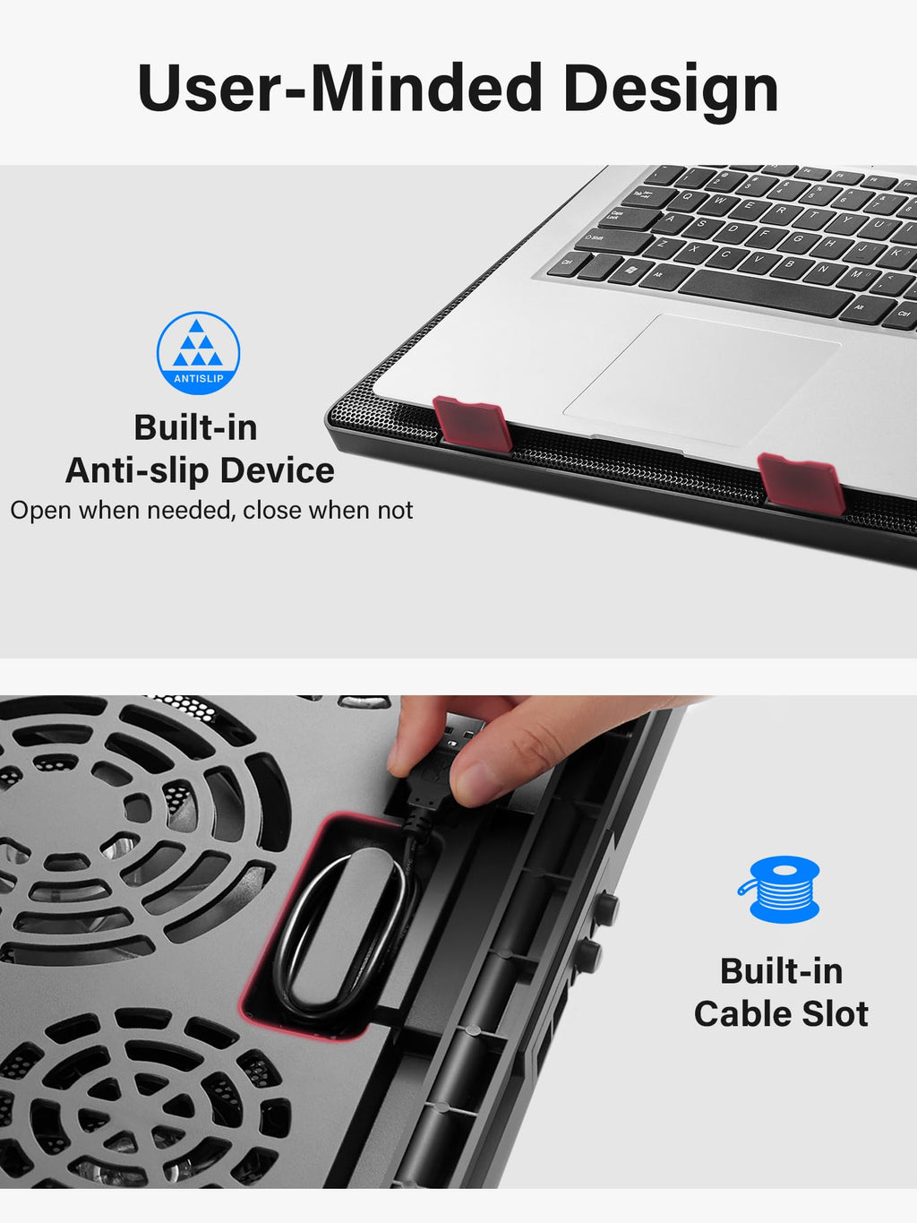 Laptop Cooling Pad, Laptop Cooler with 5 Quiet Fans for 12"-17" Computer PC Notebook Gaming Laptop Fan, Height Adjustable Laptop Cooling Stand Laptop Accessories, Red