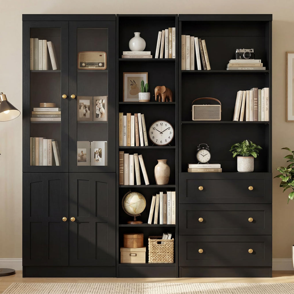 80" H Bookshelf with Adjustable Shelves and Thickened Top Panel