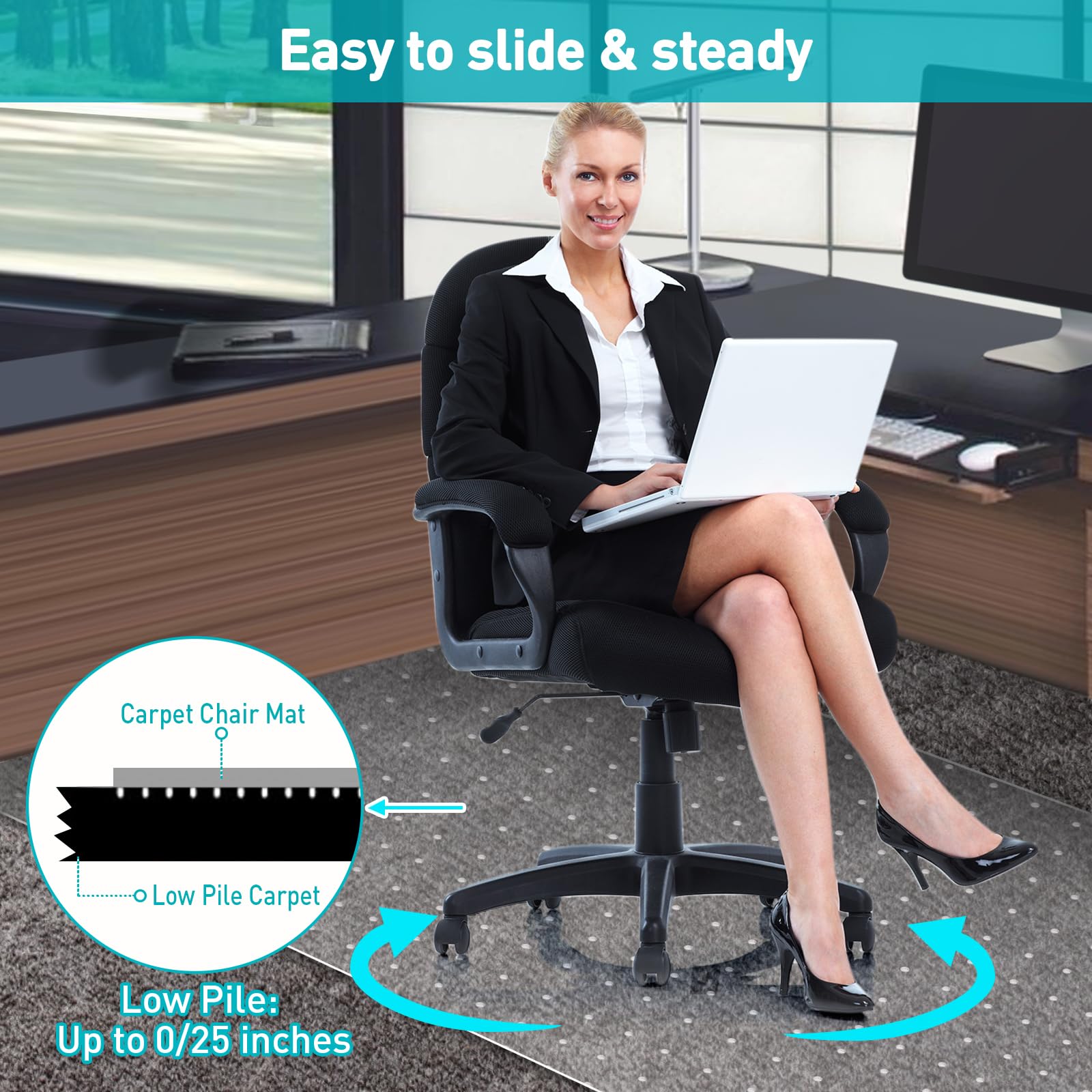 Office Chair Mat for Carpet: 48"x36" Clear Desk Chair Mat for Carpet Floor, Computer Mat for Low Carpeted Floors,Thick and Sturdy Protector, Rug Pad for Rolling Chairs Office Work Gaming