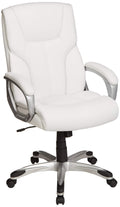 Executive High Back Office Desk Chair, Adjustable Height, Tilt, Swivel, 275lb Capacity, Bonded Leather, White/Pewter