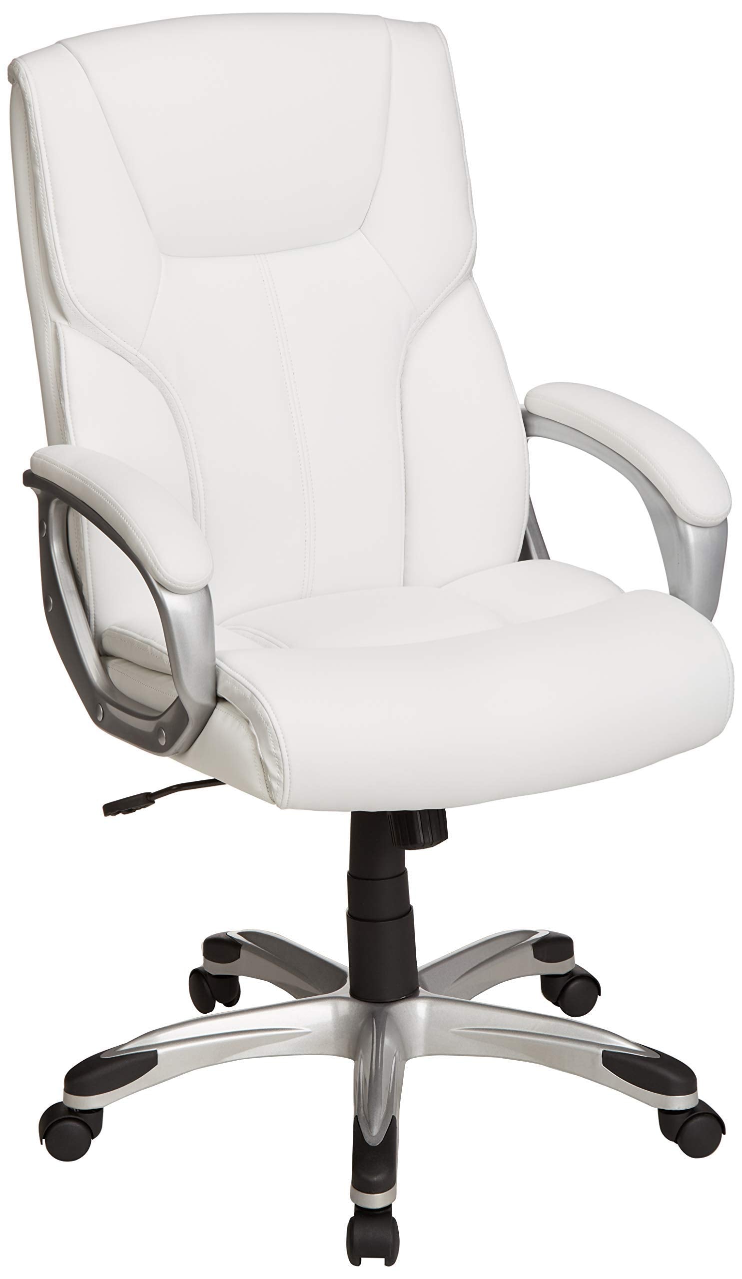 Executive High Back Office Desk Chair, Adjustable Height, Tilt, Swivel, 275lb Capacity, Bonded Leather, White/Pewter