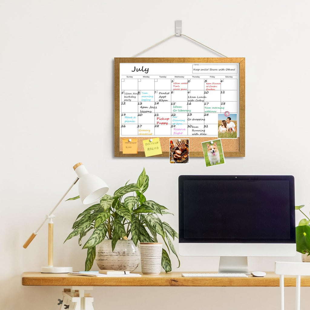 Calendar Whiteboard for Wall, 17x13 Inches White Board Calendar Dry Erase, Small Magnetic Monthly White Board with Gold Wood Frame, Hanging Dry Erase Board for Kitchen Home Office School Planner