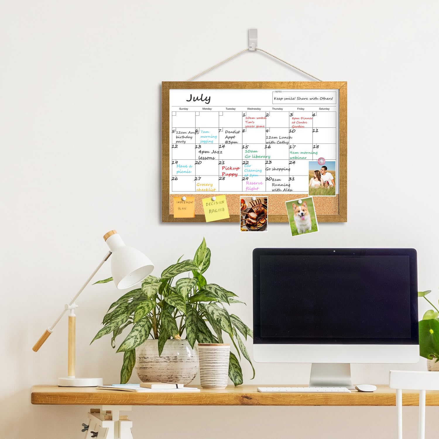 Calendar Whiteboard for Wall, 17x13 Inches White Board Calendar Dry Erase, Small Magnetic Monthly White Board with Gold Wood Frame, Hanging Dry Erase Board for Kitchen Home Office School Planner