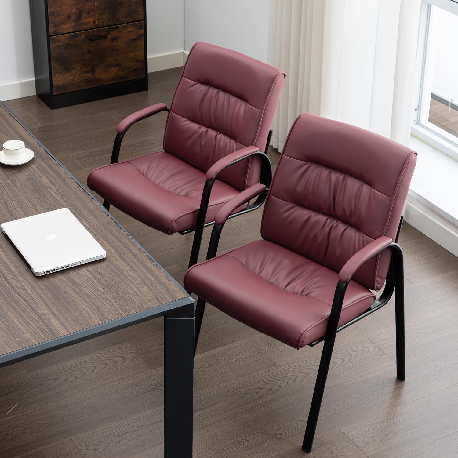 Office Guest Reception Chair Set of 4, Conference Room Chairs Waiting Room Chairs 4 Pack, Modern Leather Office Desk Chair No Wheels.