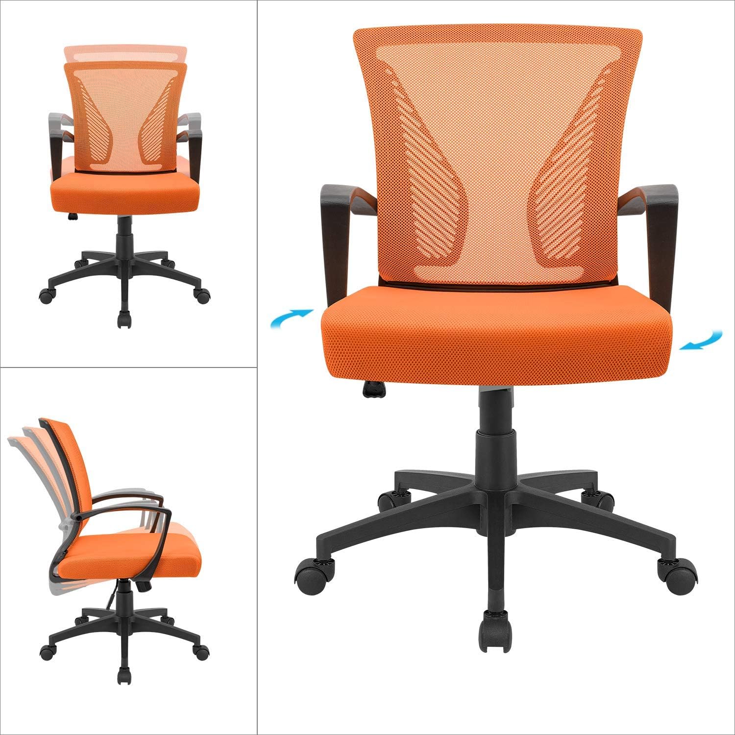 (2, Orange) Office Chair Ergonomic Computer Desk Mesh Chair Mid Back Swivel Lumbar Support with Armrest
