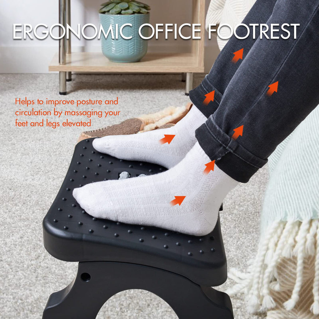 Under Desk Footrest, Ergonomic Foot Stool with Massage Rollers Max-Load 120Lbs Desk Leg Rest Pain Relief for Home Office Work