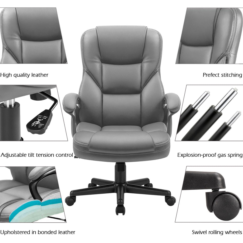 Office Executive Chair High Back Adjustable Managerial Home Desk Chair, Swivel Computer PU Leather Chair with Lumbar Support (1, Gray)