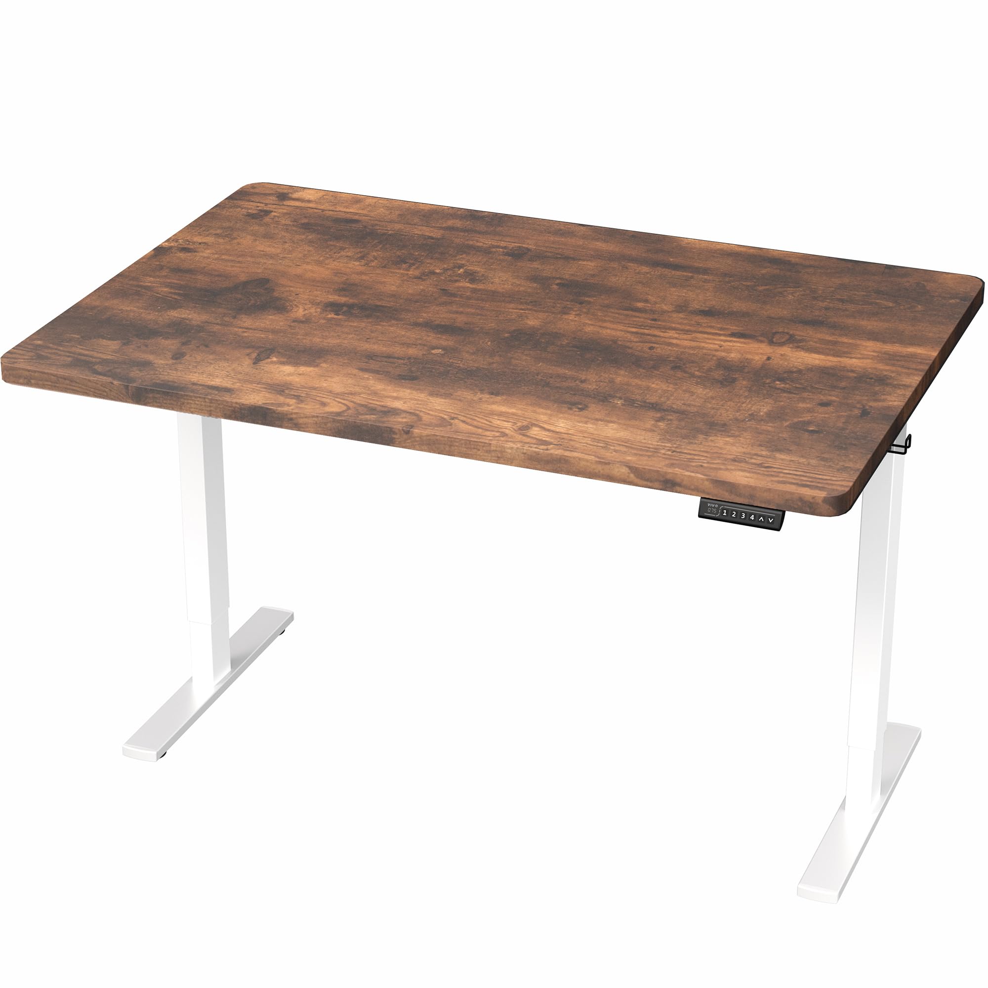 Electric 48 x 30 in Rustic Standing Desk, Memory Height Adjustment, 1B Series, Holds 220 lbs, One-Piece Vintage Brown Top, White Frame