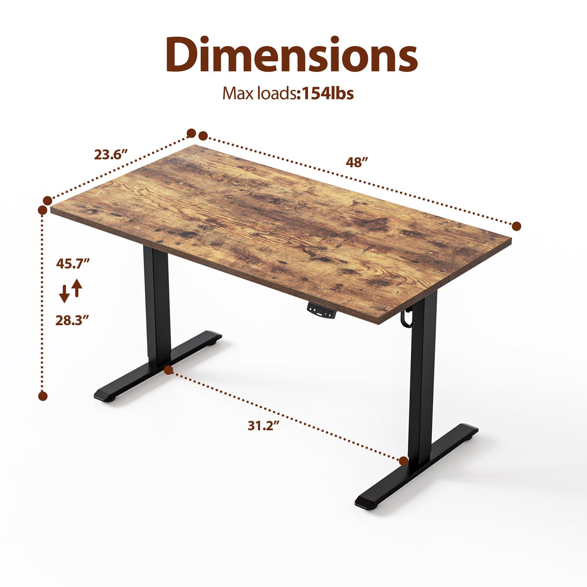 48*24 Inch Height Adjustable Electric Standing Desk, Rustic Brown