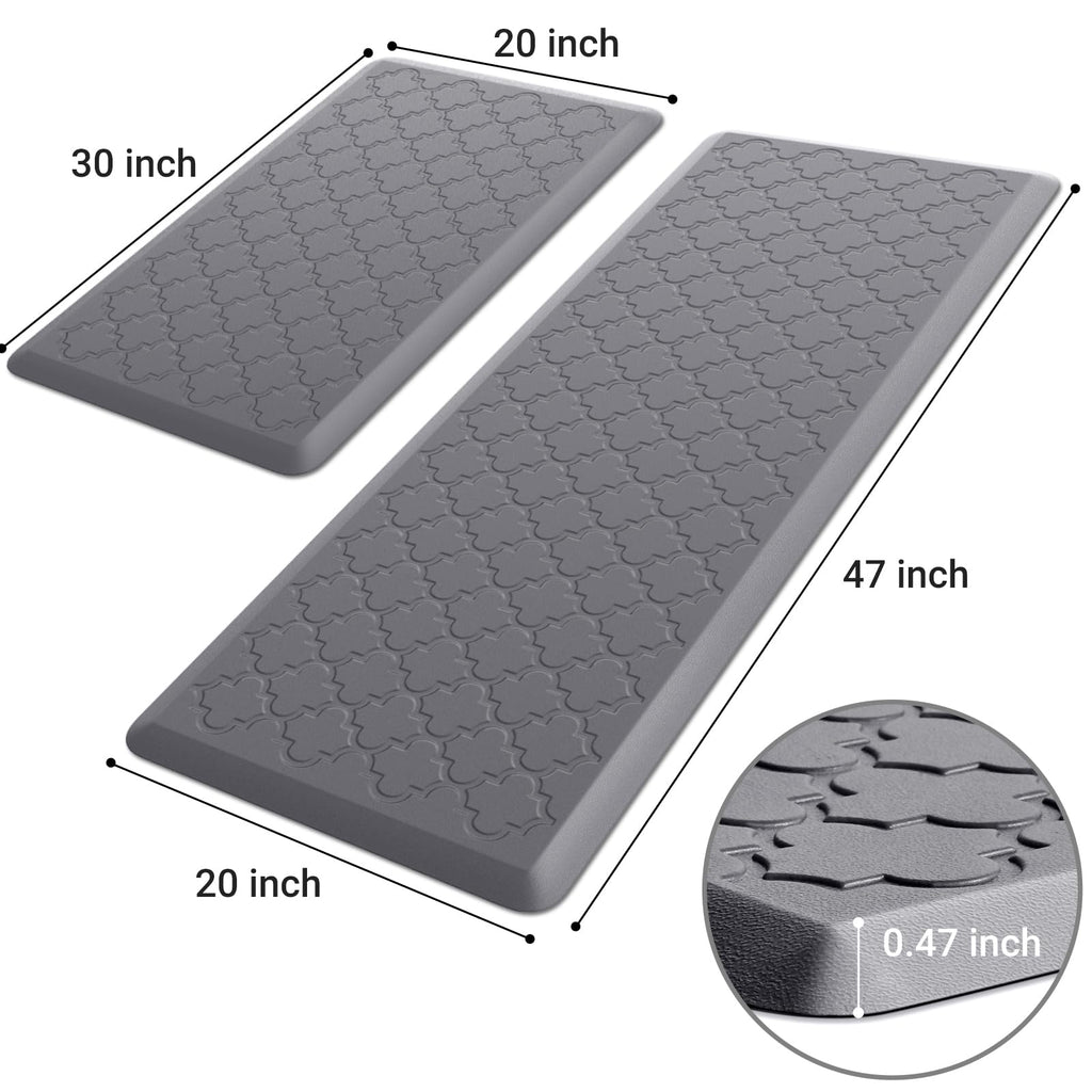 Mat [2 PCS] Cushioned Anti-Fatigue Floor Mat Water Resistant Non-Skid Kitchen Mats and Rugs Ergonomic Comfort Foam Kitchen Rugs Standing Mat for Floor Office Sink (Grey,20"x30"+20"x47")