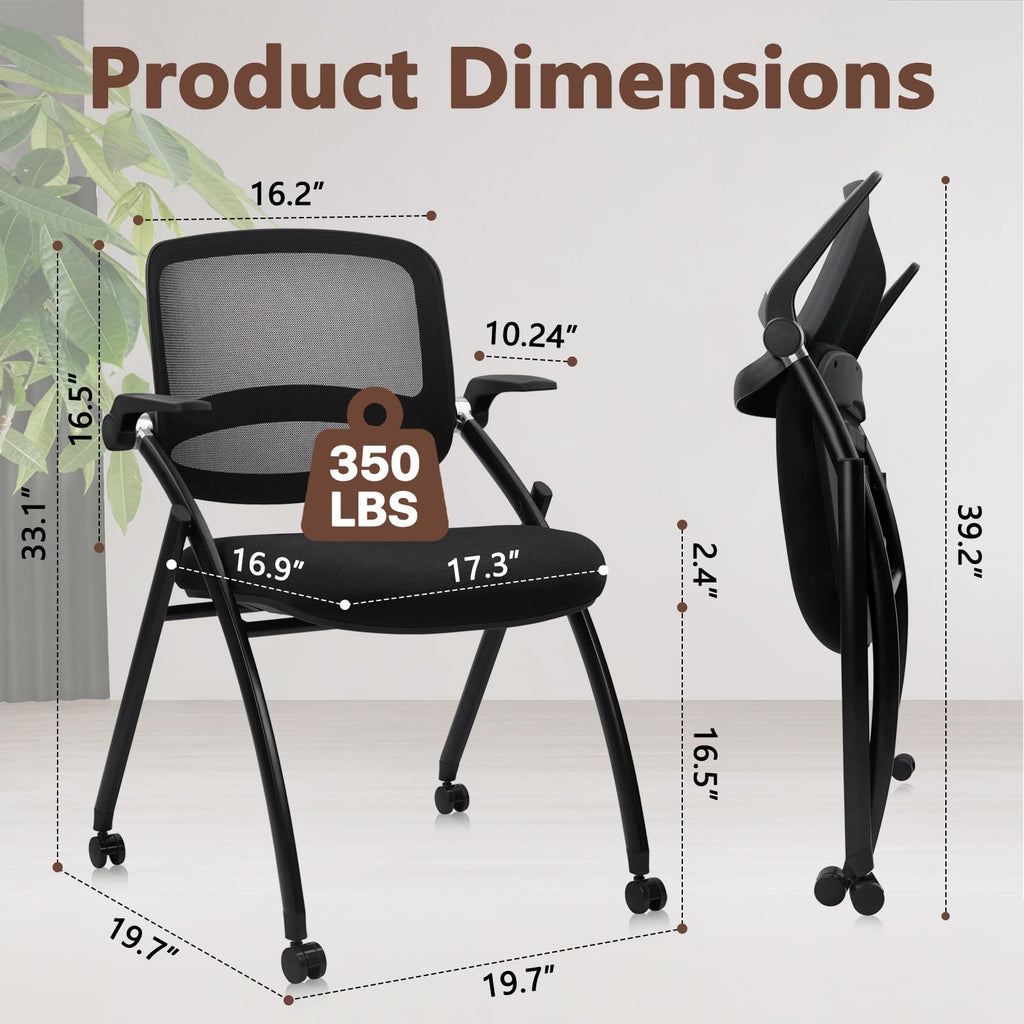 20 Pack, Stackable & Foldable Chairs with Flip Up Armrests, Reception Guest Chairs with Wheels, Ergonomic Curved Mesh Back Folding Chair for Office Meeting Schools Conference Waiting Room