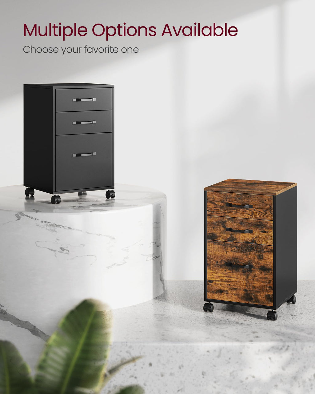 Mobile File Cabinet, 3 Drawers Filing Cabinet with Wheels, for Home Office, for A4, Letter Sized Documents, Adjustable Hanging Rail for File Folders, Ink Black