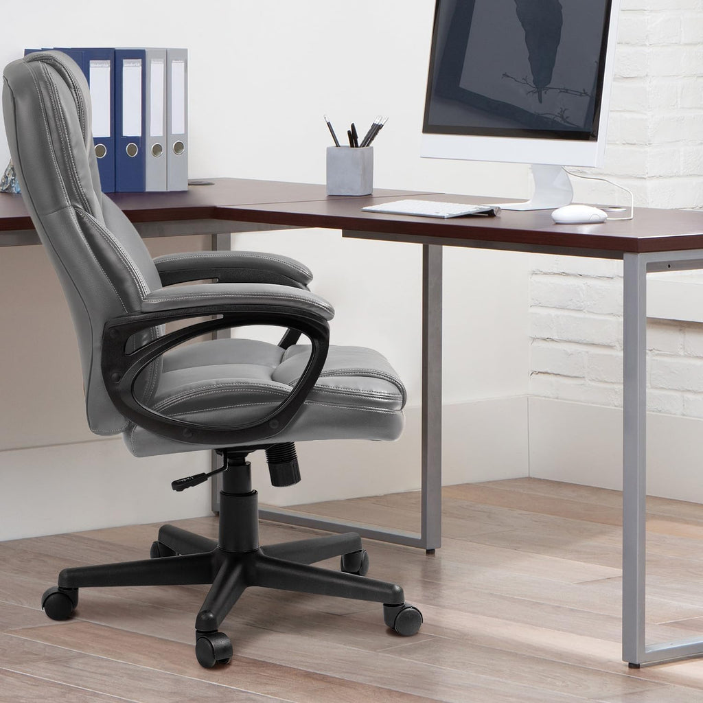(2, Gray) Office Executive Chair High Back Adjustable Managerial Home Desk Chair, Swivel Computer PU Leather Chair with Lumbar Support
