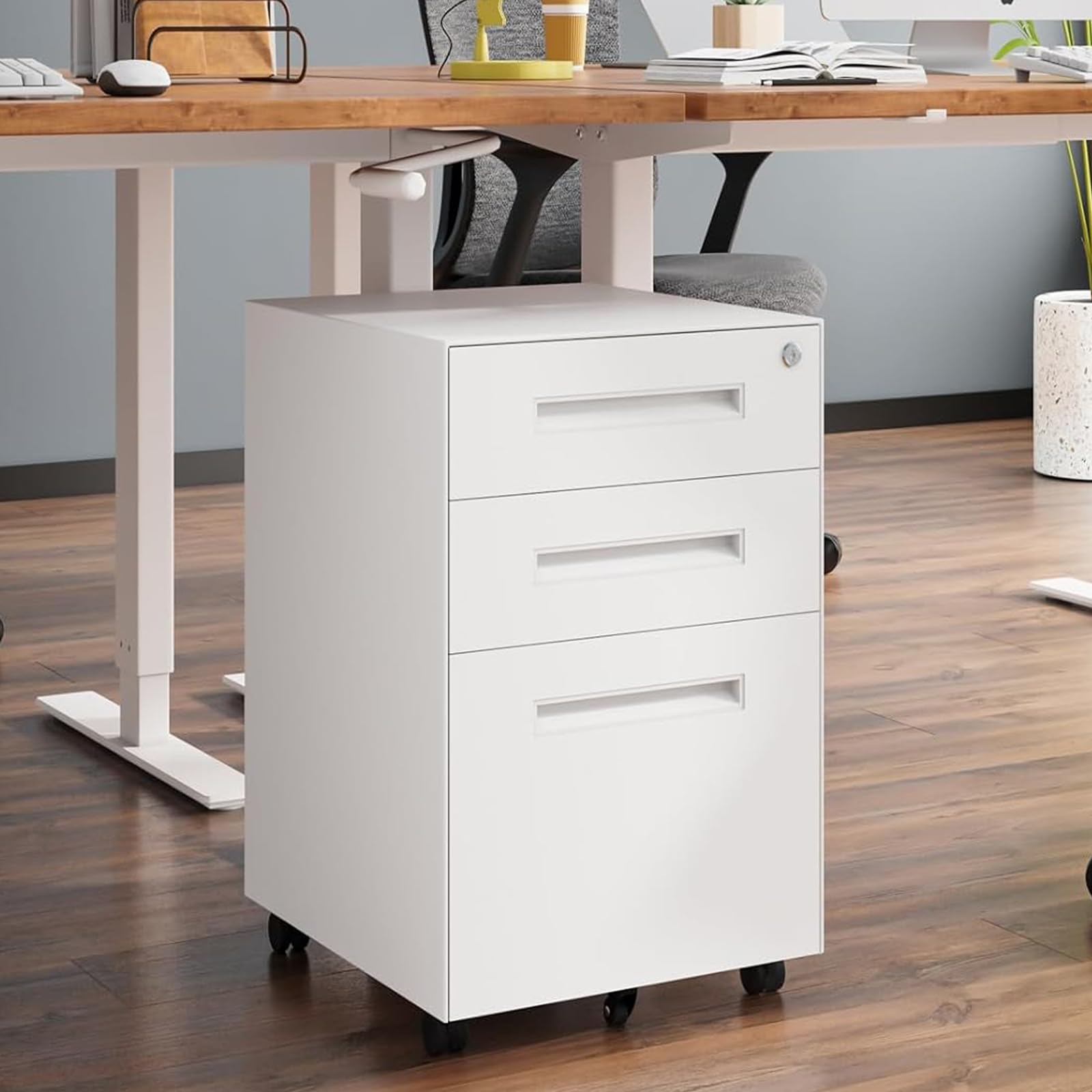 3 Drawer Metal Rolling File Cabinet Under Desk Filing Cabinet White