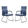 Office Chairs Set of 2, Modern Leather Reception Chairs with Mid Back & Sled Base, No-Wheel Desk Chairs for Waiting Room & Conference Room