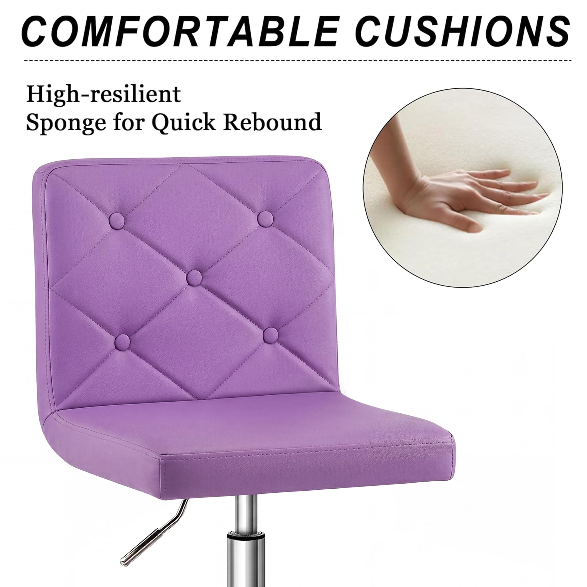 PU Leather Mid-Back Armless Vanity Chair Adjustable Height 360° Rolling Swivel for Office Work