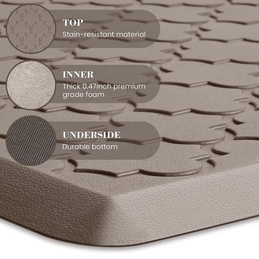 Mat [2 PCS] Cushioned Anti-Fatigue Floor Mat Water Resistant Non-Skid Kitchen Mats and Rugs Ergonomic Comfort Foam Kitchen Rugs Standing Mat for Floor Office Sink (Khaki,20"x30"+20"x47")