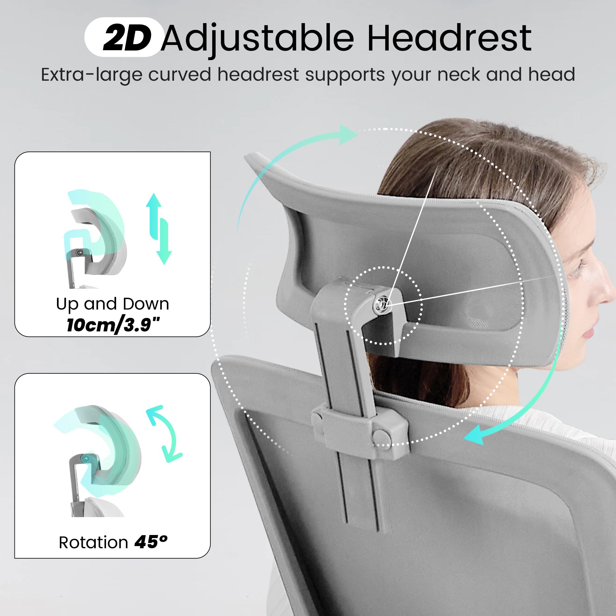 Office Chair, Ergonomic Office Chair with Adjustable Headrest Lumbar Support Computer Chair, 400 lbs Desk Chair Comfy with Flip-up Armrests - Gaming Chairs for Adults Home Office (Gray)