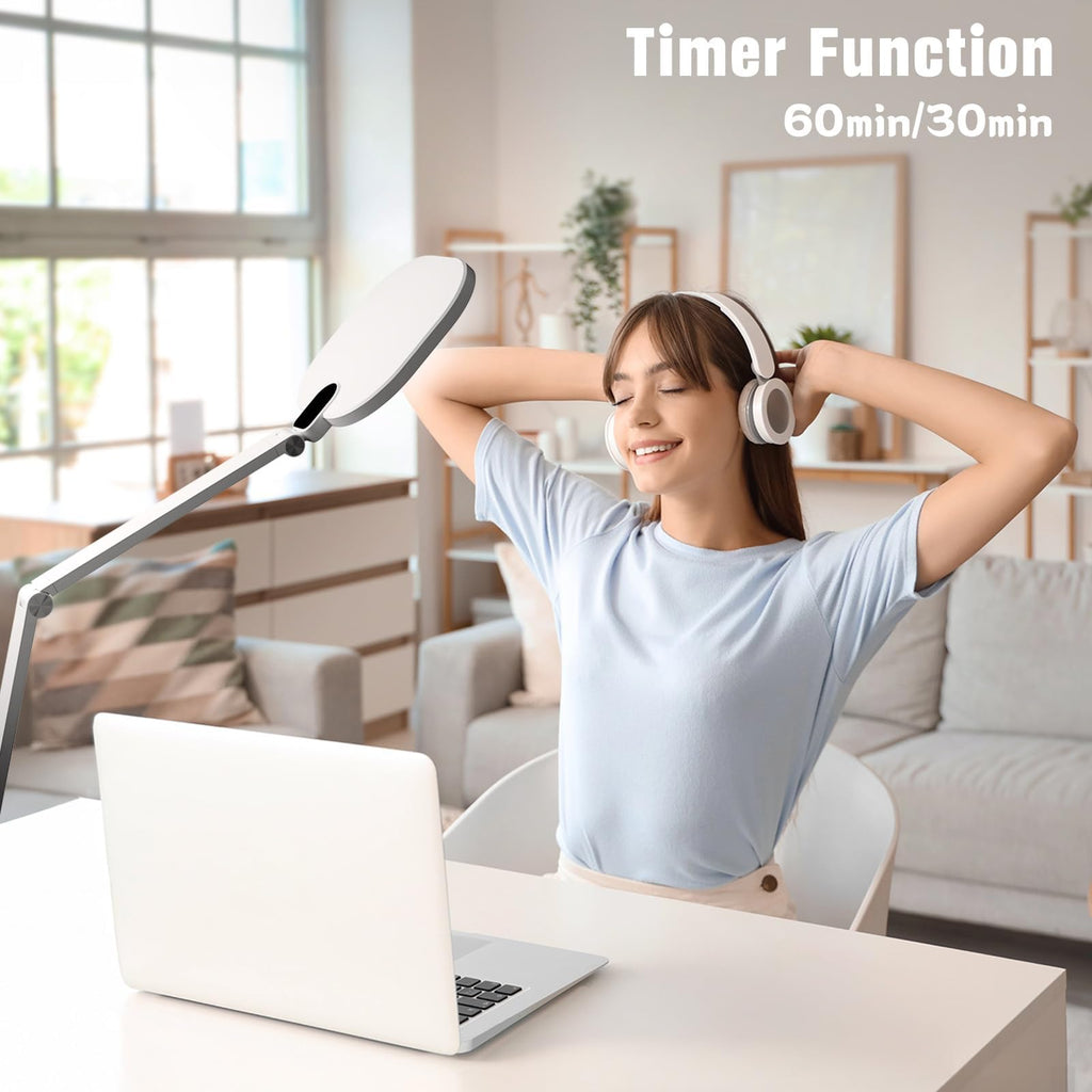 LED Desk Lamp for Office, 15W Desk Light with CRI >95, Memory & Timer Function, 1200LM Dimmable Computer Light for Video Calls, Conference, Reading, Study (White)