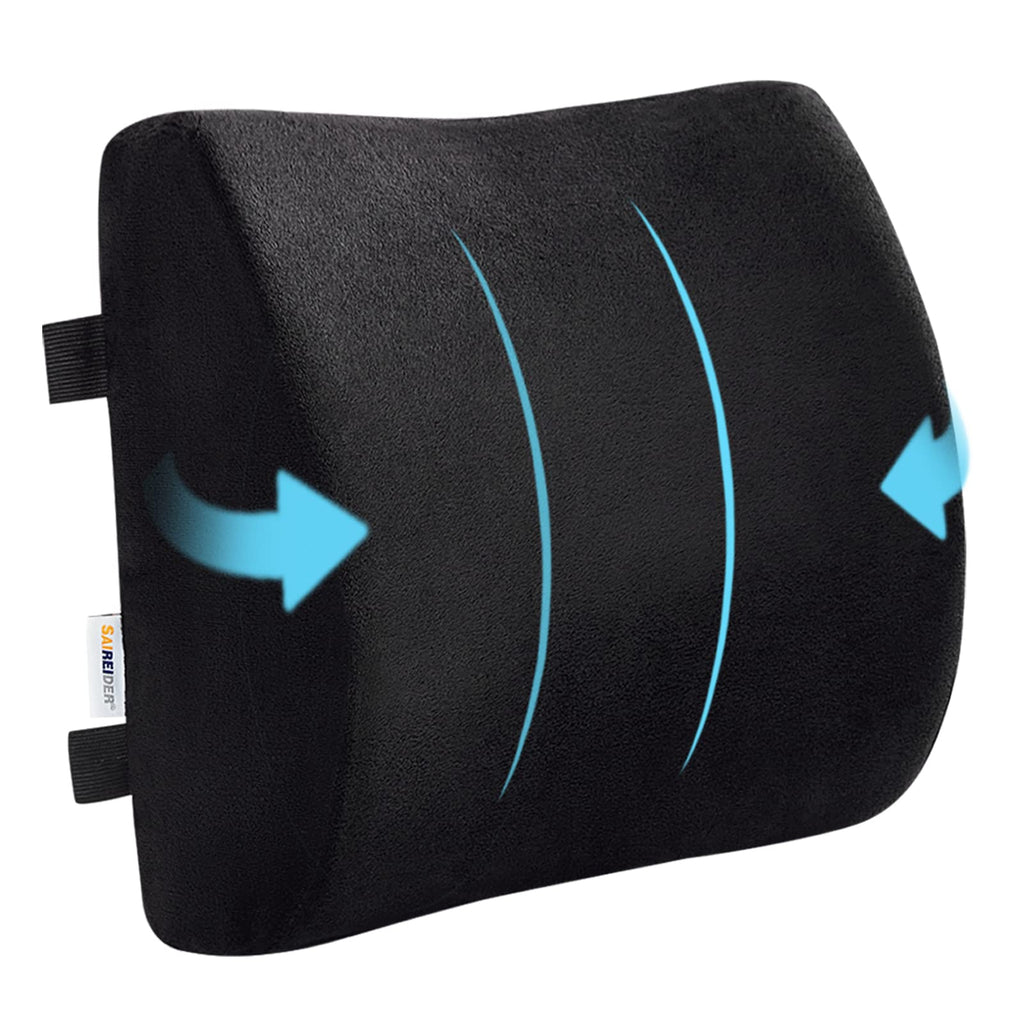 Comfortable Lumbar Support Pillow for Office Chair, Memory Foam Back Support Pillows for Car、Gaming Chair、 Home Chair, Back Pain Relief Improve Posture, Double Adjustable Straps(Black)