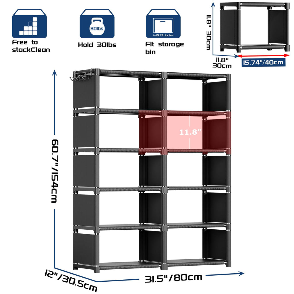 Bookcases: Black Cube Book Shelf, 10 Cube Tall Storage Organizer for Bedroom, Living Room & Office