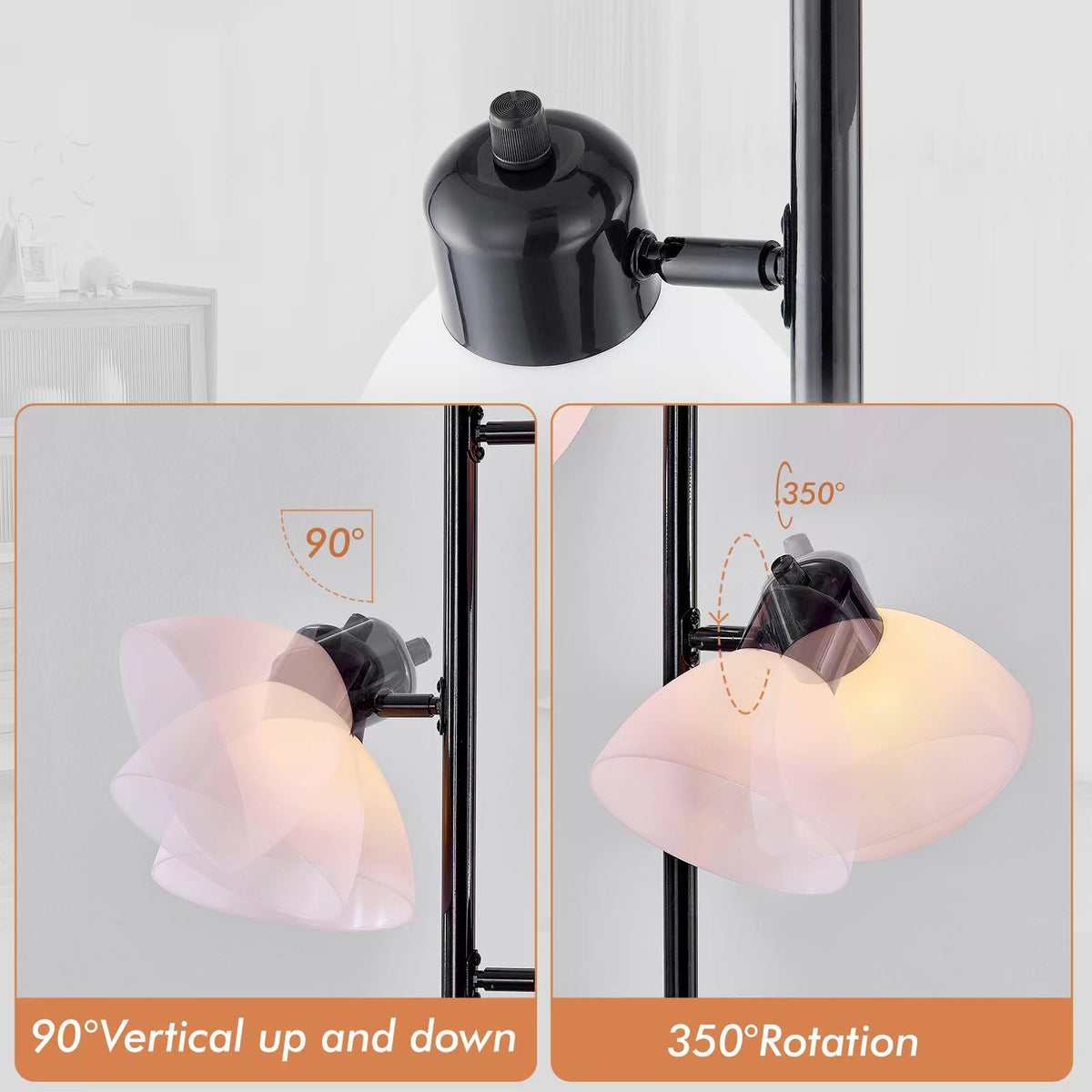 Modern Tree Floor Lamp for Living Room Bedroom, Tall Pole Standing Lamps with 3 Adjustable Rotating Heads for Office, Decor Corner, Reading Indoor, 3 Bright Lights LED Bulbs Included (Black)