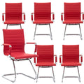 Office Desk Chair No Wheels Set of 6 PU Leather Computer Chairs Mid Back Guest Chairs for School Reception Conference Waiting Room, Deep Red