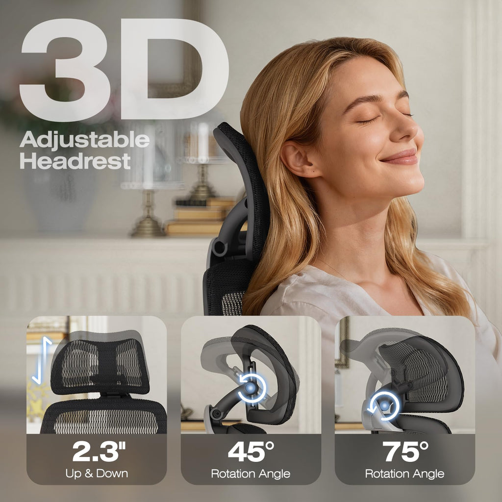 X100 Ergonomic Mesh Office Chair, Big and Tall Hone Desk Chair with 5D Flip-Up Arms, Adjustable 3D Lumbar Support,Gaming & Executive Computer Chairs for Long Hours, Padded Seat