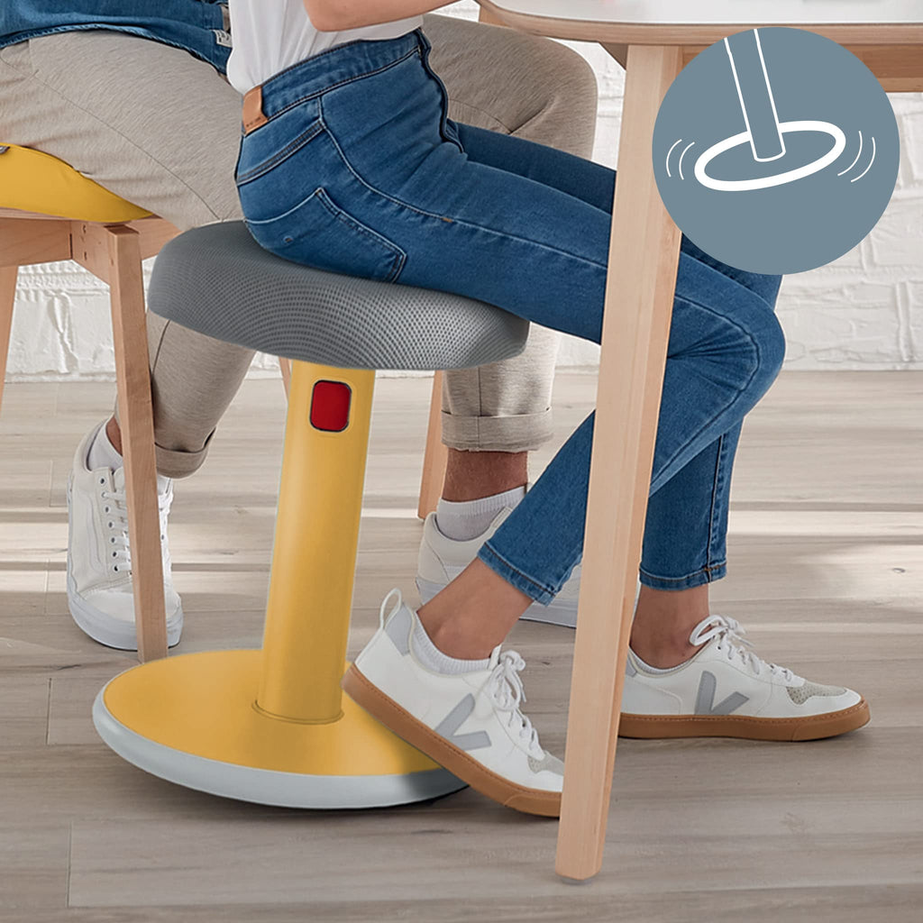 Sit Stand Stool - Ergonomic Height Adjustable 46cm to 79cm Wobble Chair, Round Swivel Office Desk Seat, Ergo Cosy Range, Warm Yellow