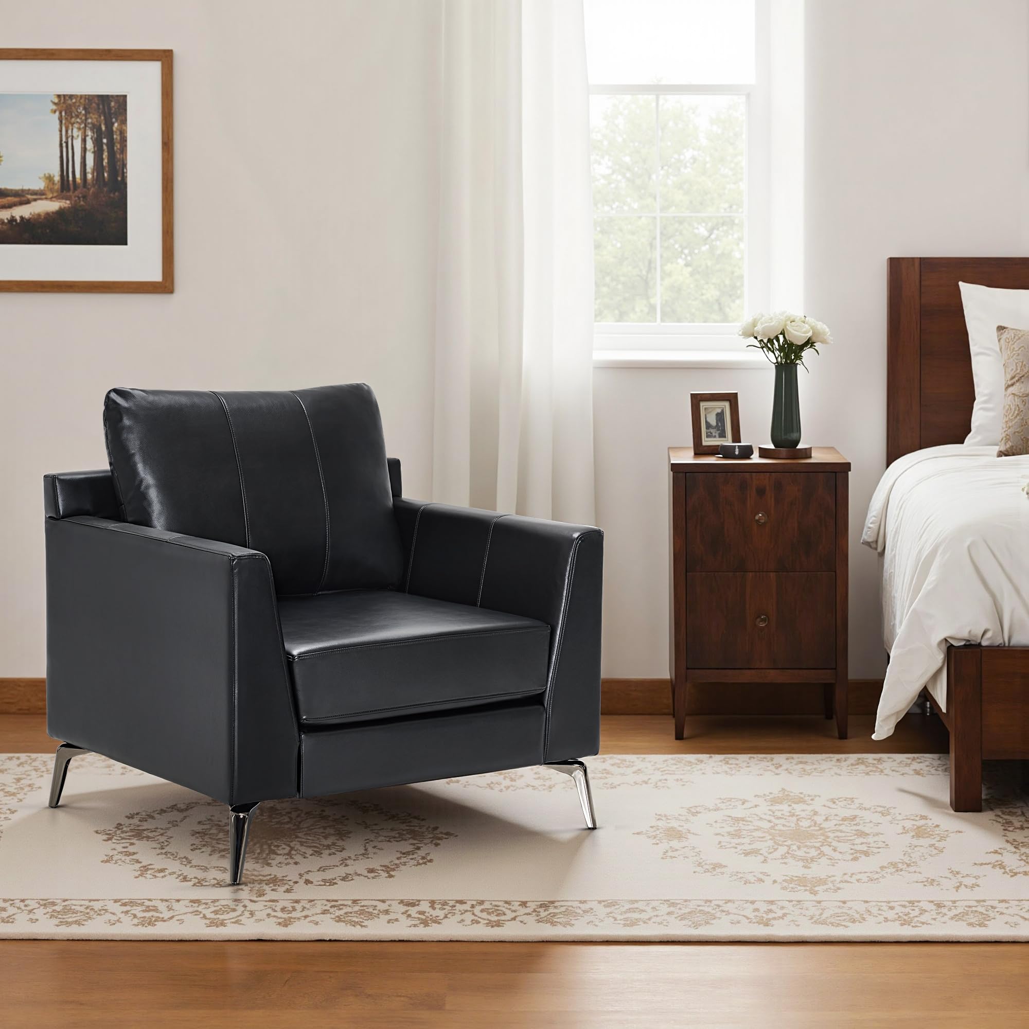 Modern Accent Chair, Faux Leather Lounge Armchair with Sloped Arms, for Living Room, Office, Reception, Waiting Room 4629 (1, Black)