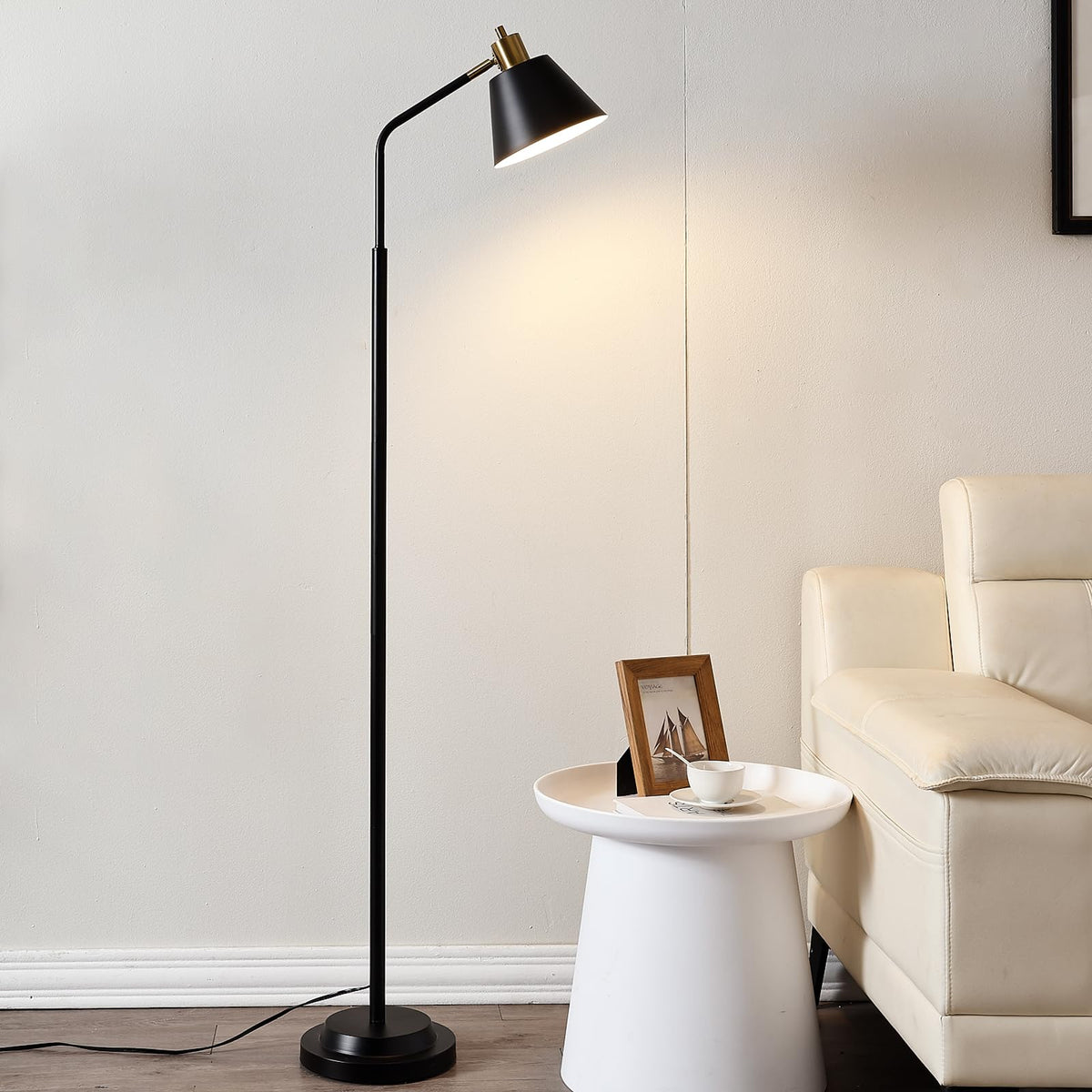Upgraded Double-Base Black Floor Lamp, Adjustable Lamp Head-65.3"
