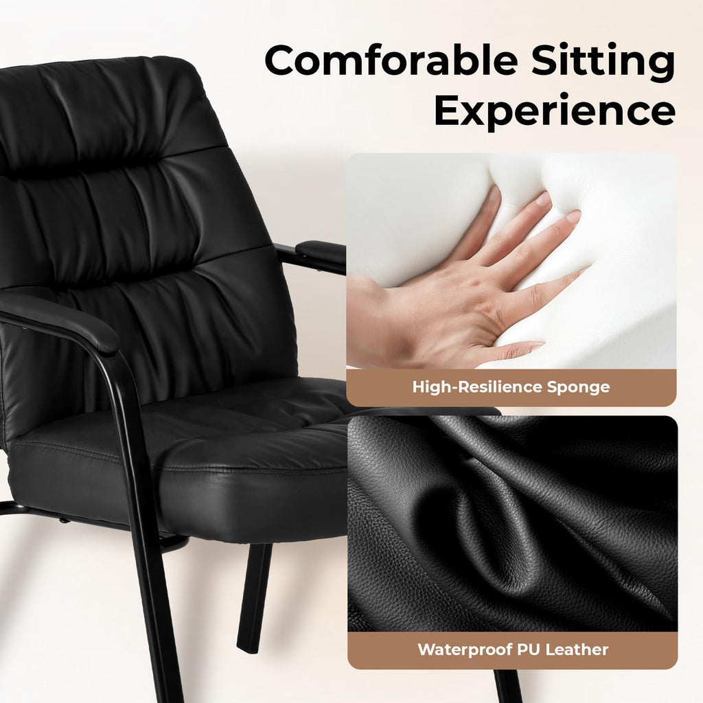Waiting Room Guest Chair Set of 6, 500lbs PU Leather Ergonomic Office Desk Reception Chair No Wheels with Padded Armrest for Conference Lobby Medical Waiting Area Bedroom, Black