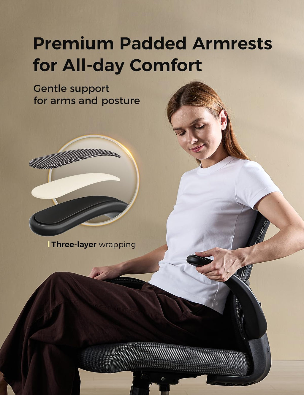 Office Chair, Mesh Ergonomic Desk Chairs, Comfy Computer Chair with Adjustable Height & Flip-up Armrest, Lumbar Support & Swivel Function for Home Office (Black)