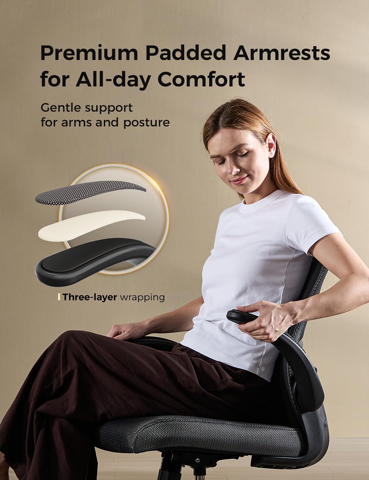 Office Chair, Mesh Ergonomic Desk Chairs, Comfy Computer Chair with Adjustable Height & Flip-up Armrest, Lumbar Support & Swivel Function for Home Office (Black)