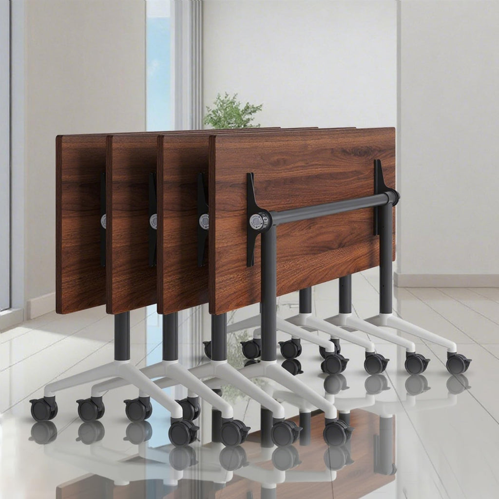 Conference Table,Folding Conference Room Tables with Wheels, 6ft Modular Training Tables for Office/Classroom/Meeting, Lockable 360° Silent Wheels＆Space Saving Stackable, Walnut Finish, 4 Pack