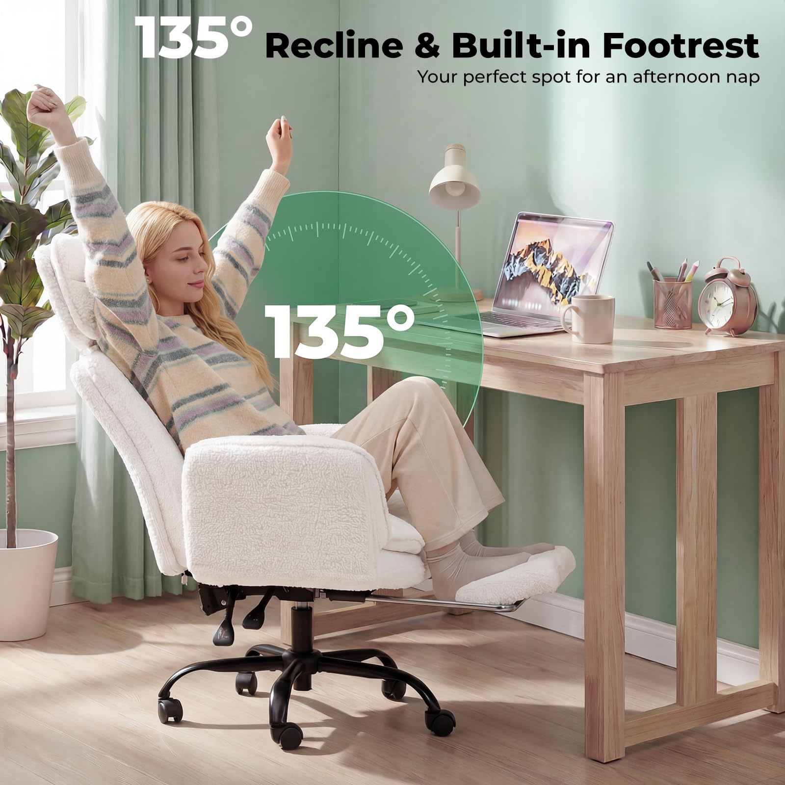 Criss Cross Office Chair with Armrests & Wheels, Comfy Velvet Vanity Chair, Ergonomic Executive Gaming Computer Chairs with Foot Rest, Wide Seat Reclining Desk Chair, Pink