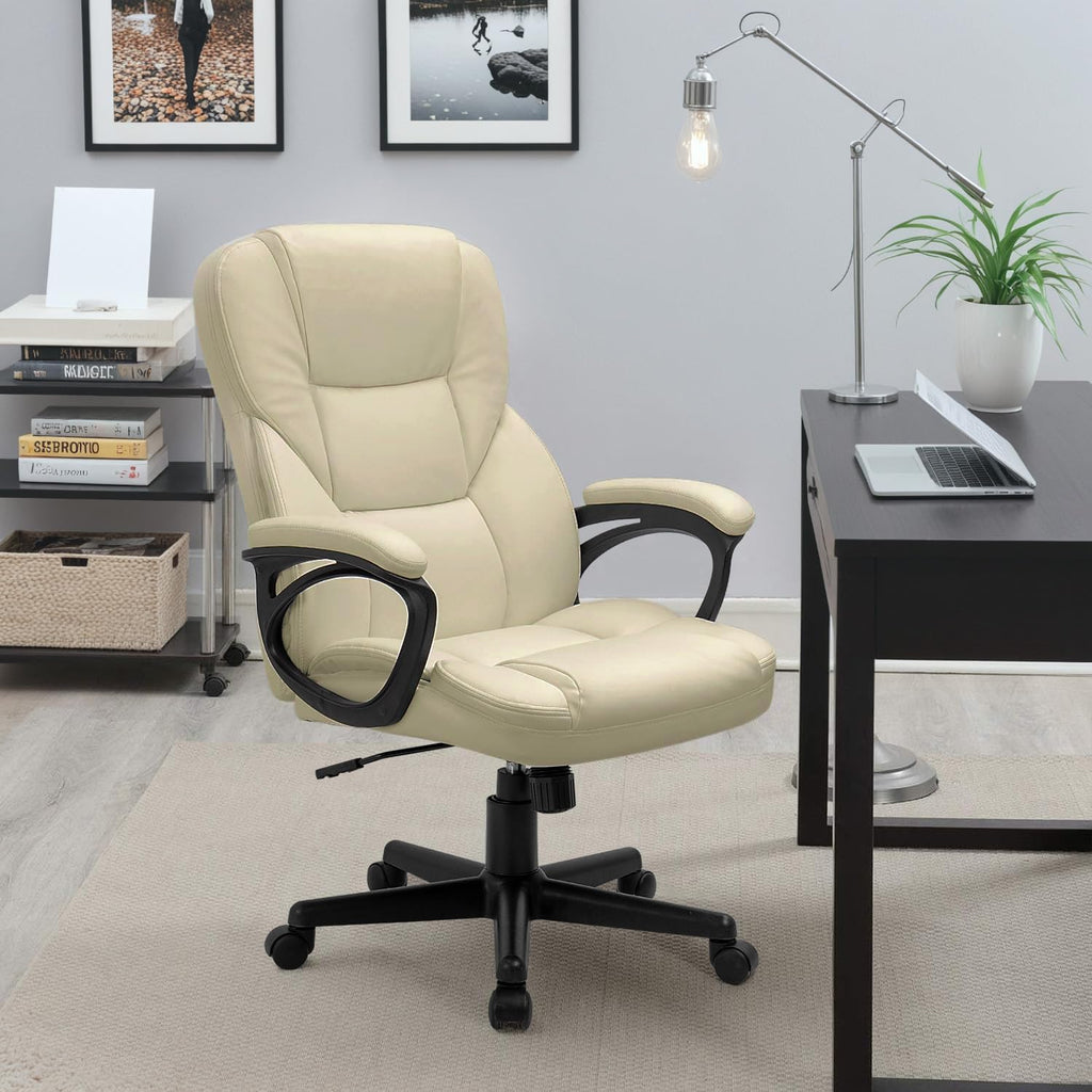 Office Executive Chair High Back Adjustable Managerial Home Desk Chair, Swivel Computer PU Leather Chair with Lumbar Support (1, Khaki)