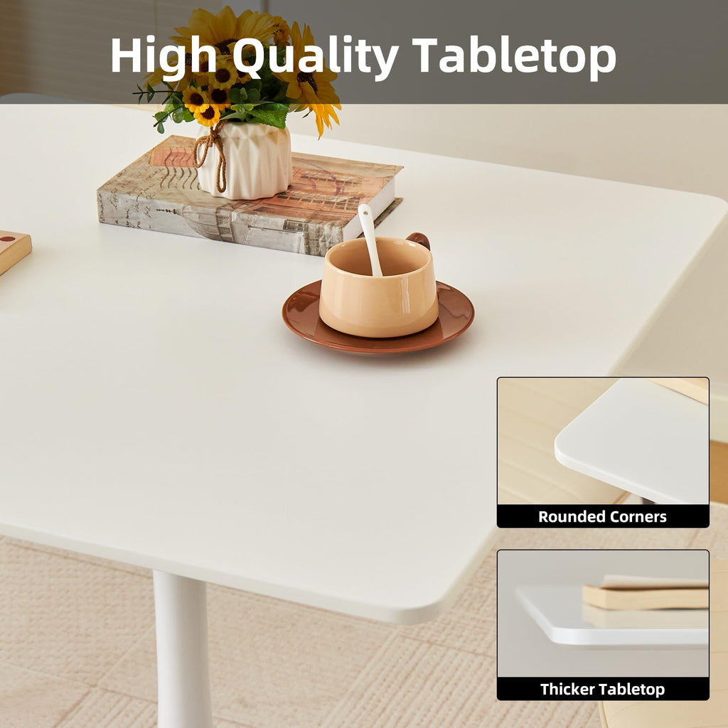 Hansweld Square Dining Table, 24" Tulip Table with Thickened Tabletop & Metal Pedestal, Mid Century Modern Bistro Table for Kitchen, Small Places, Living Room, Cafe (White)