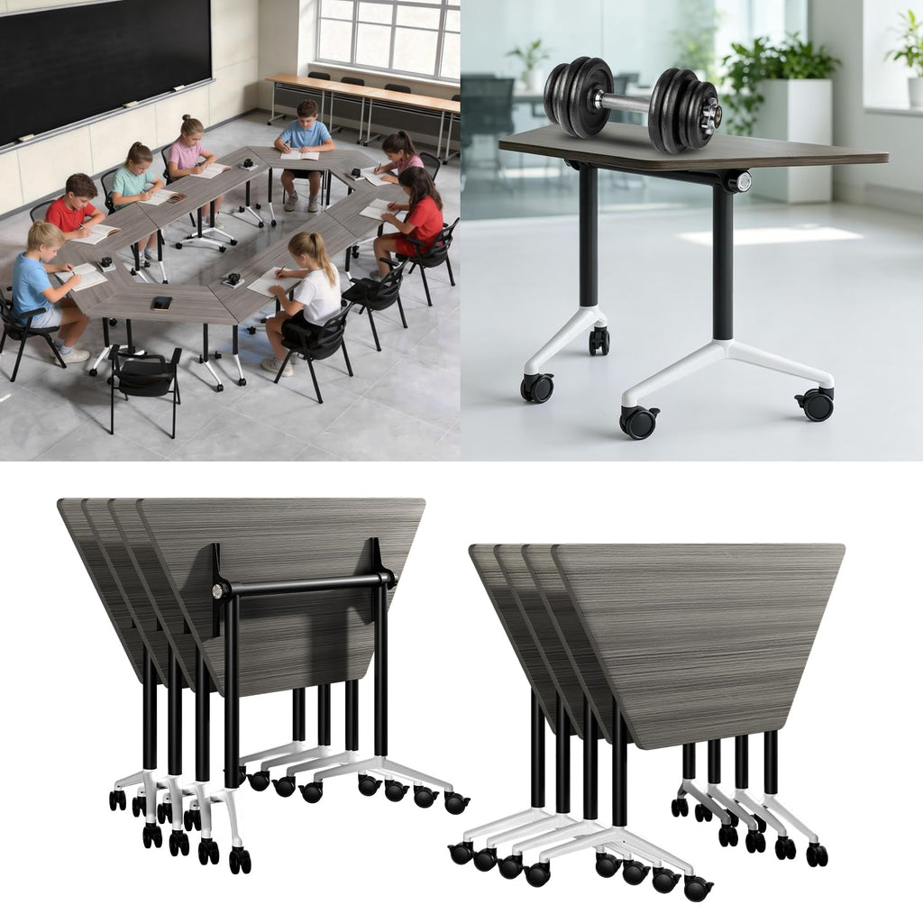 Folding Conference Table, 2 Pack Modern Flip Top Mobile Training Tables