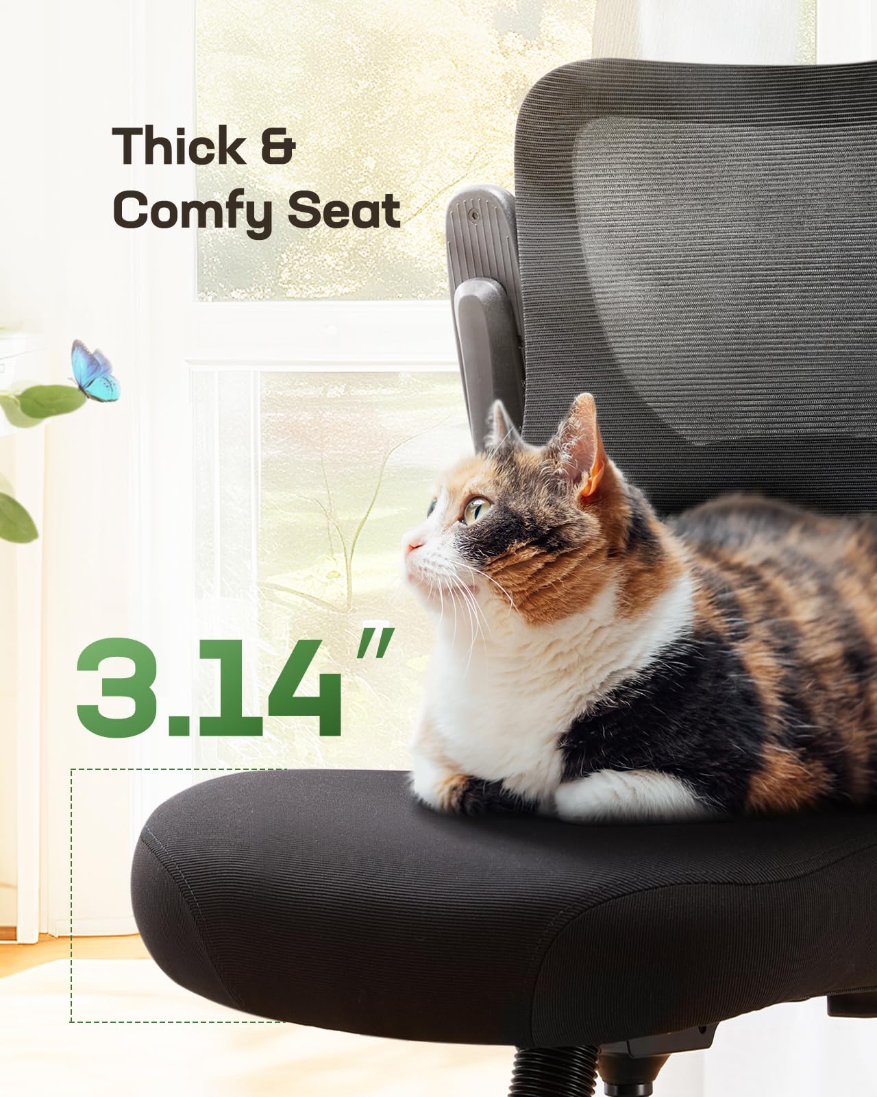 Ergonomic Office Chair with Adjustable Lumbar Support, 3-Way PU Armrests & Breathable Mesh for Home Office and Gaming