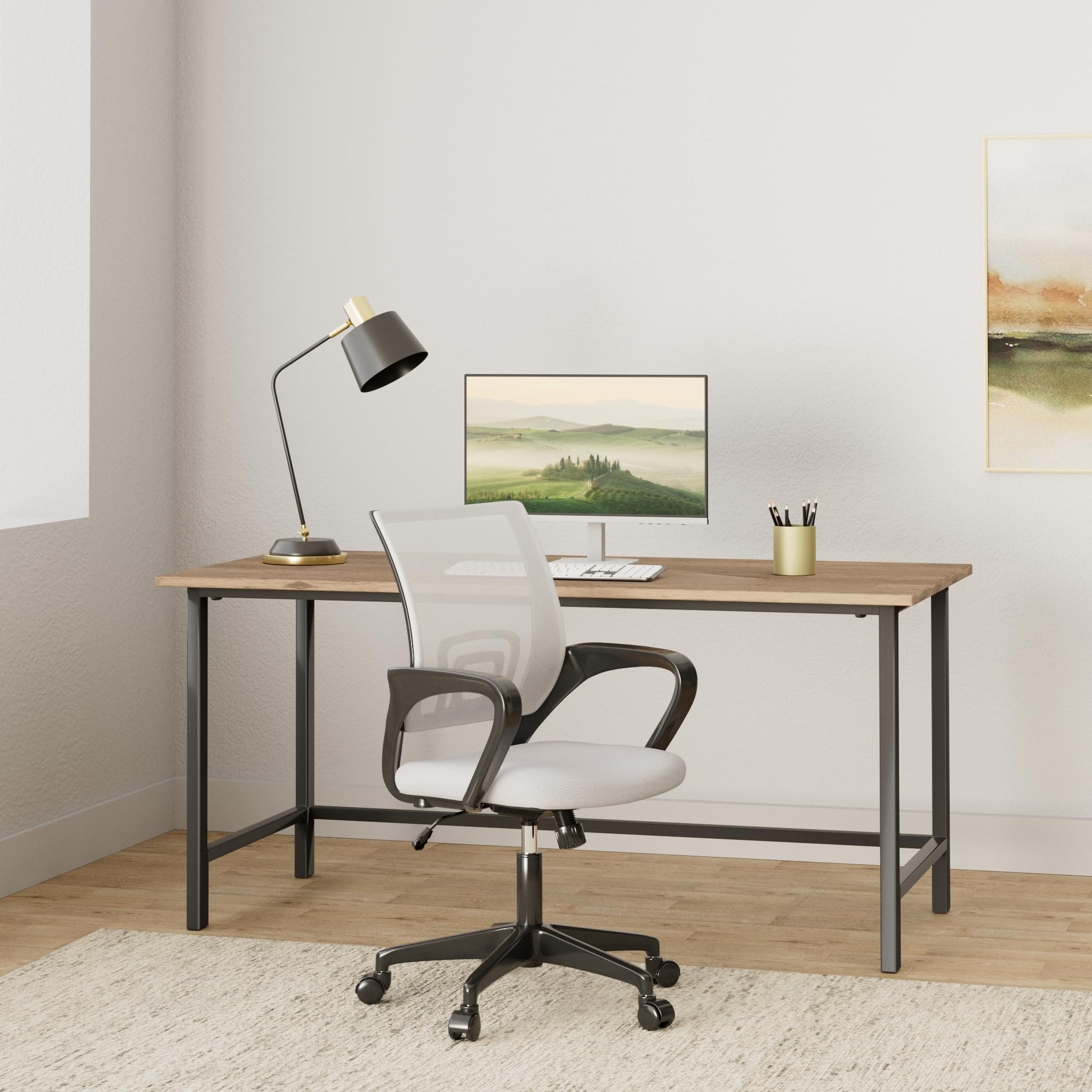 Ergonomic Office Chair | Mid-Back Swivel Desk Chair | Breathable Backrest & Lumbar Support | Adjustable Height | Sponge Seat | Rolling Wheels | Grey | for Adults & Women | Pack of 2