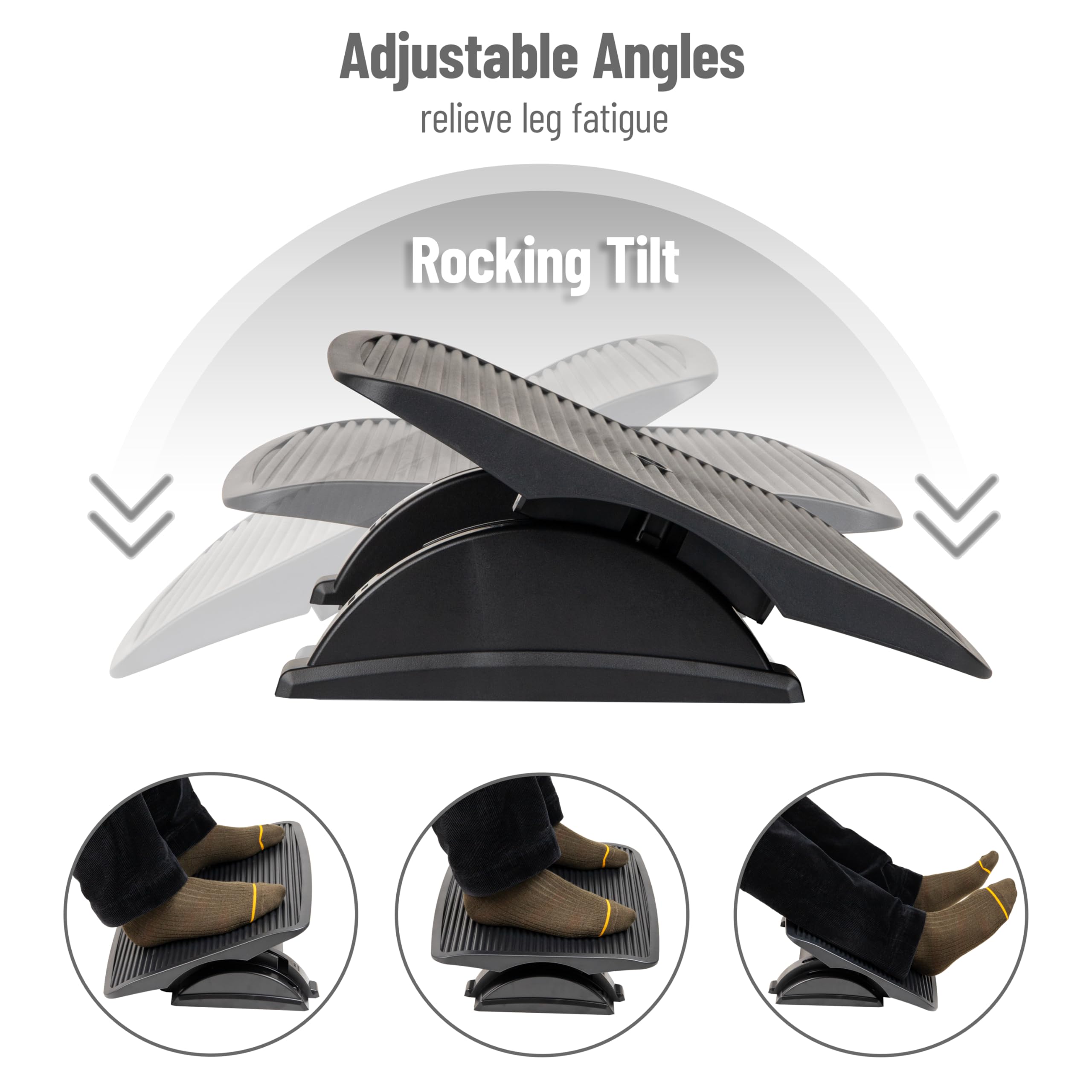 Foot Rest, Under Desk at Work, Ergonomic, Height Adjustable, Office, Plastic, Black