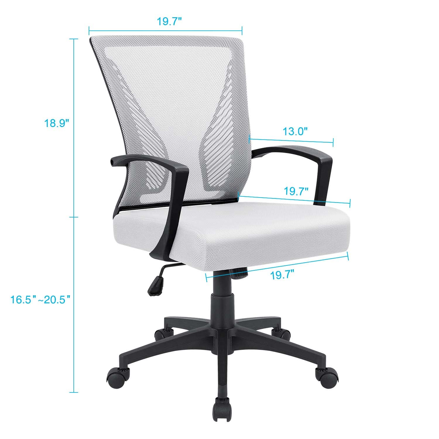 Office Chair Ergonomic Computer Desk Mesh Chair Mid Back Swivel Lumbar Support with Armrest (1, White)