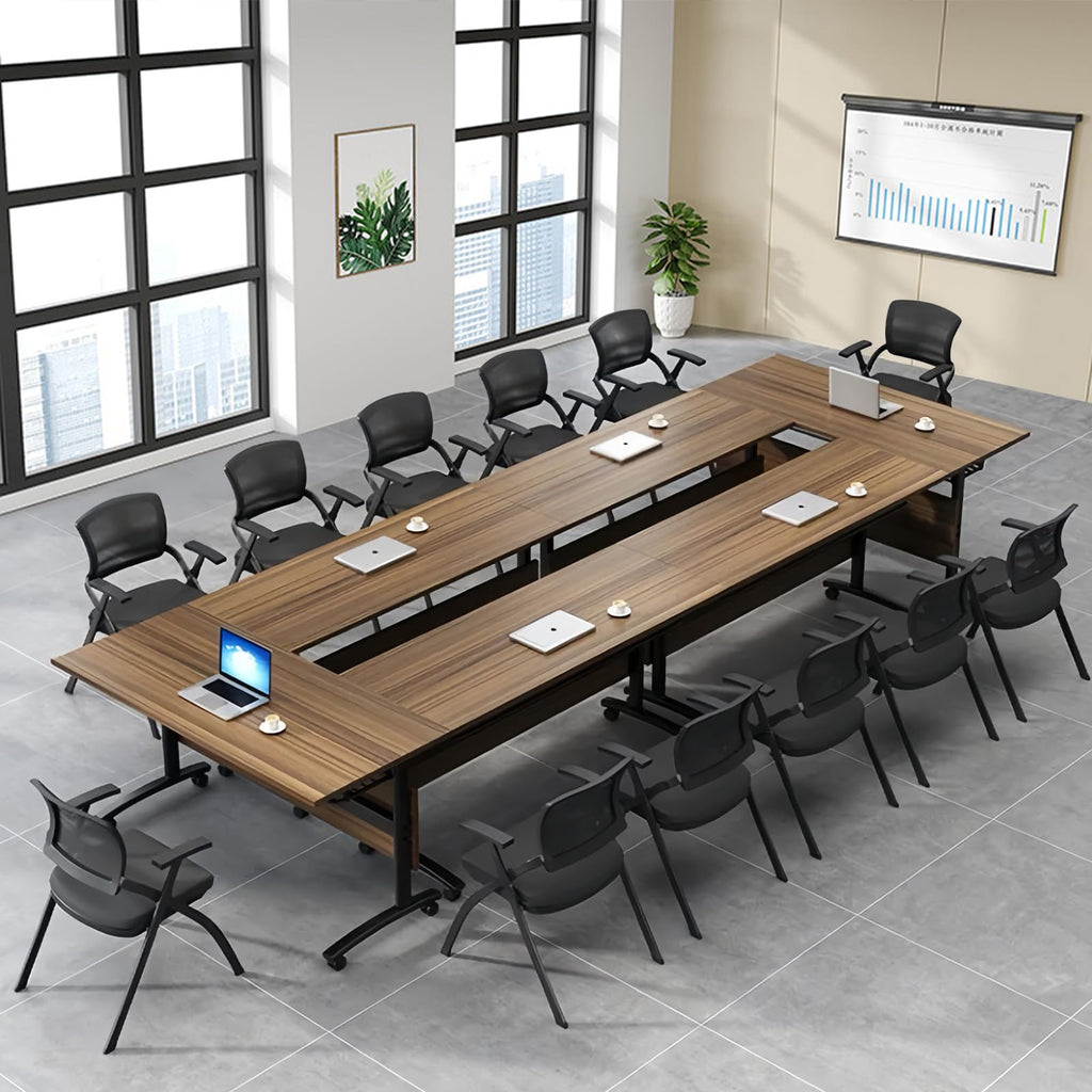Folding Conference Table with Wheels, Flip-Top, 47.2in, 2 Pack, Walnut 1619