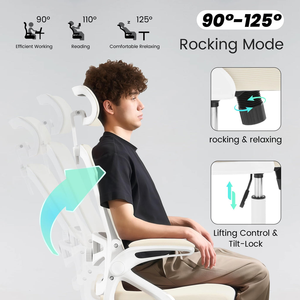 Ergonomic Office Chair, 400 LBS Computer Chairs with Adjustable Lumbar Support, Breathable Mesh Desk Chair Ergonomic with Thickened Cushion, Comfy Home Office Desk Chair (Buff Beige)
