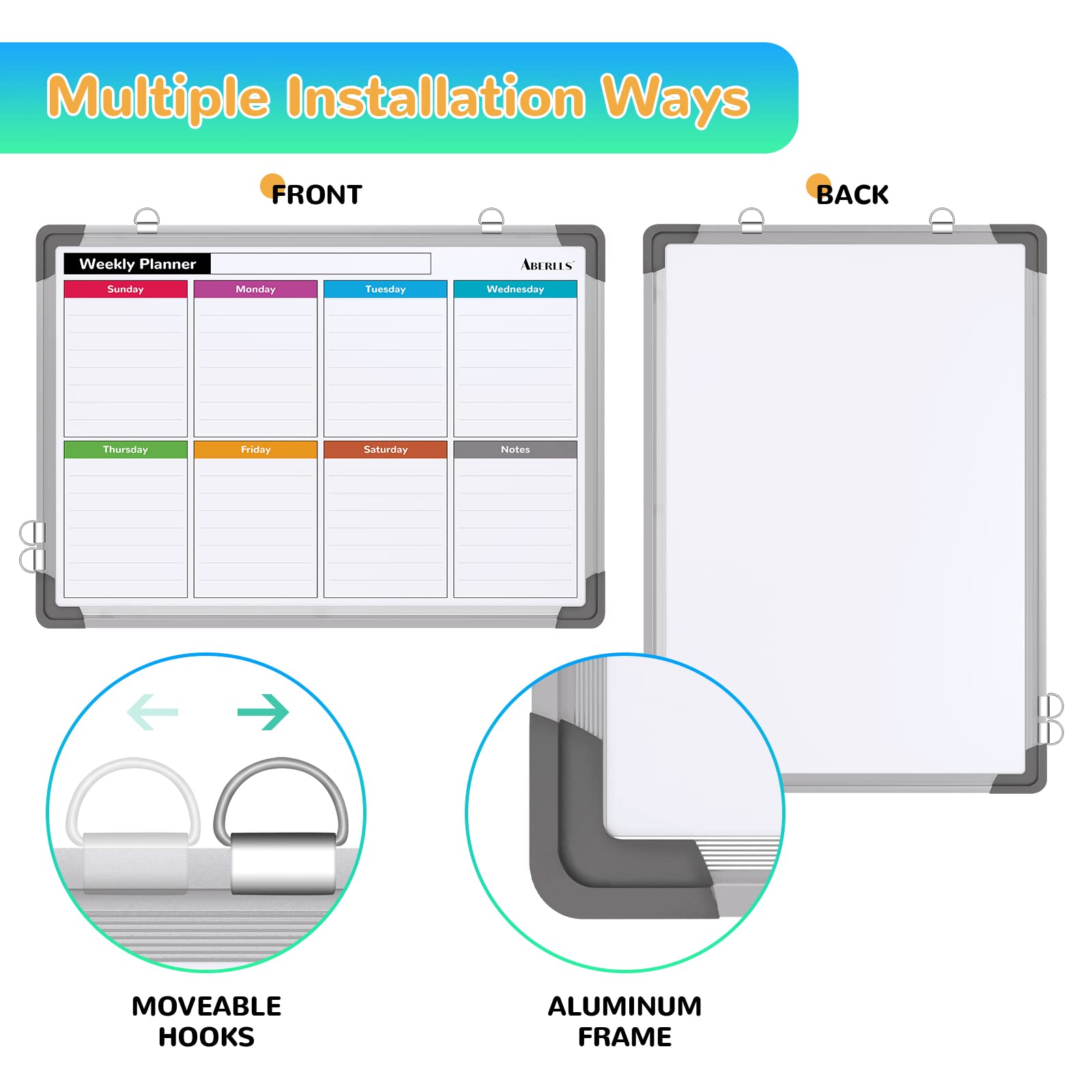 Weekly Calendar Whiteboard for Wall, 16x12 Inches Dry Erase Board, Small Magnetic White Board, Double-Sided Hanging Board for Office School Home Kitchen, Portable Board for Drawing Planning To Do List