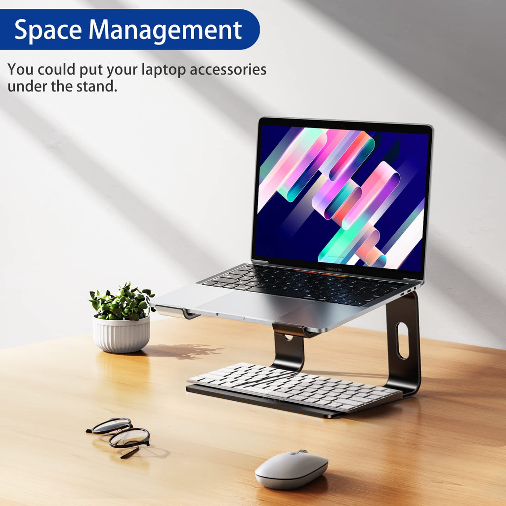 Aluminum Laptop Stand, Ergonomic Detachable Computer Stand, Notebook Riser, Laptop Mount Compatible with Air, Pro, Dell, HP, Lenovo More 10-15.6" Laptops, Black