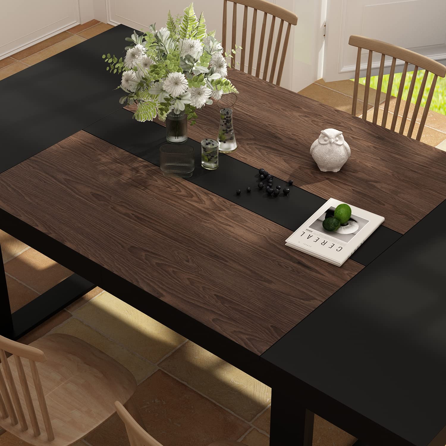 7FT Conference Table for 6-8 People, Large Rectangular Meeting Table, Modern Seminar Table for Office Meeting Conference Room, Black and Deep Brown (86.8”L x 47.2”W x 29.4”H)