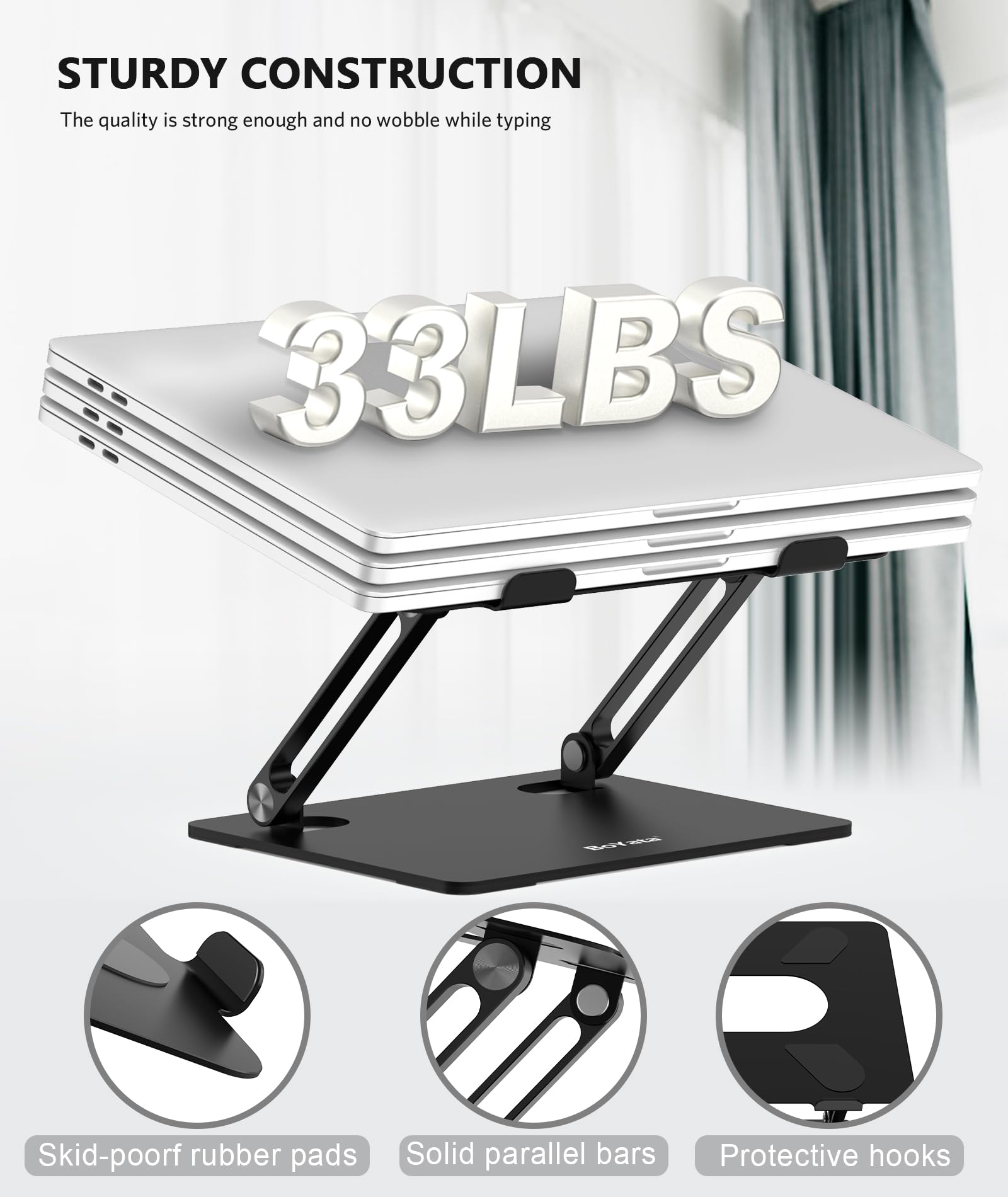 Laptop Stand, Laptop Holder, Multi-Angle Stand with Heat-Vent, Adjustable Notebook Stand for Laptop up to 17 inches, Compatible for MacBook Pro/Air, Surface Laptop, and so on (Black)