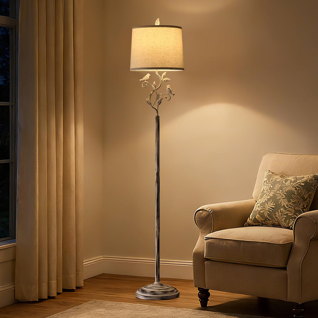 63" Vintage White Bird and Leaf Floor Lamp for Living Room
